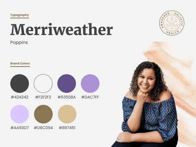 Brand typography (Merriweather and Poppins) and the colour palette
