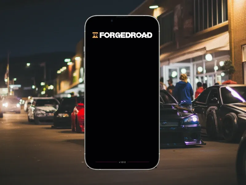 Splash, login and sign-up screens for an automotive meetup app